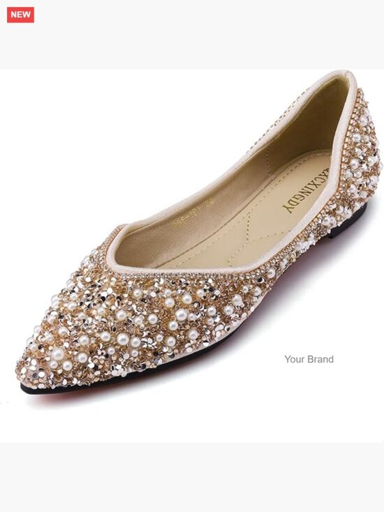 Shoes - Rhinestone Pointed Toe Flats Memory Foam Insole Wedding Work Dance Ballet Flats
